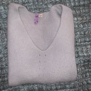 V Neck Grey Fuzzy Sweater